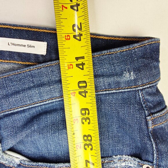 Frame Size 36X33 Mens L'Homme Slim Keystone Blue Denim 5 Pocket Straight Jeans - Picture 6 of 12